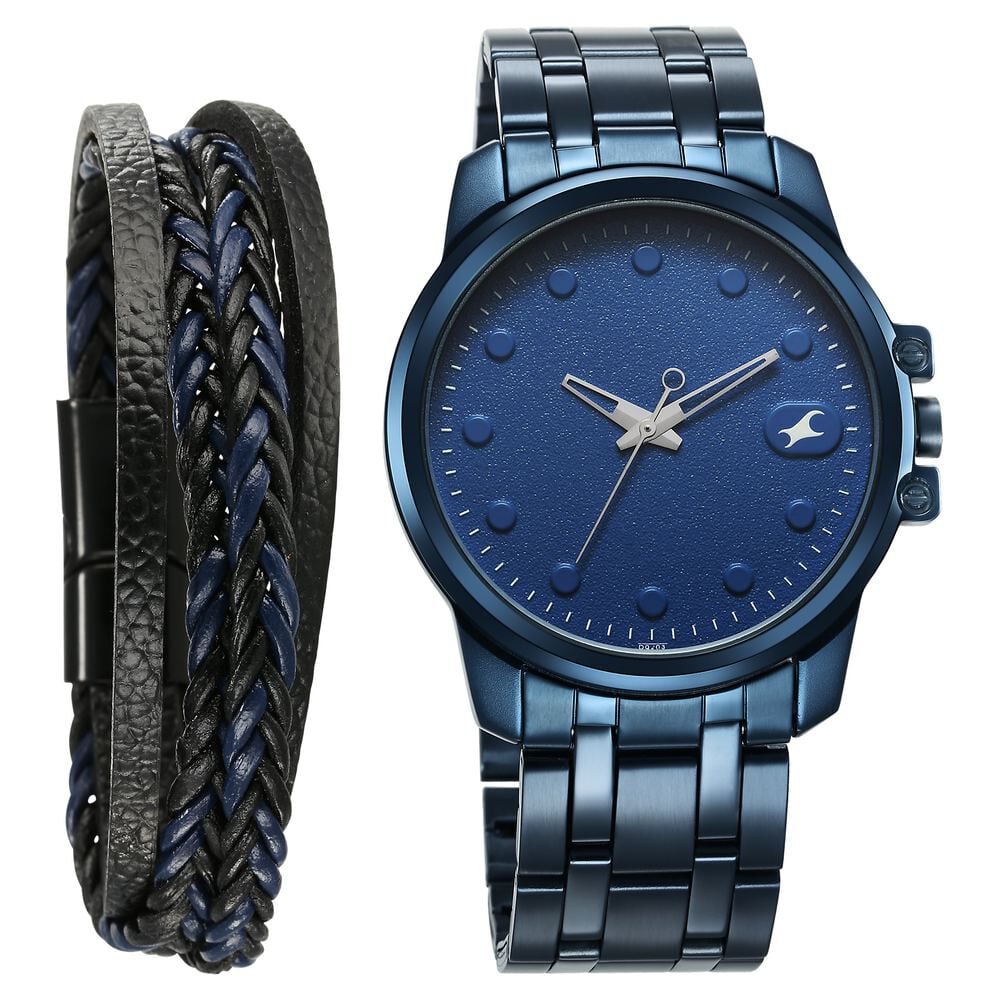Fastrack Pulse Quartz Analog Blue Round Dial Blue Stainless Steel Strap Watch For Guys