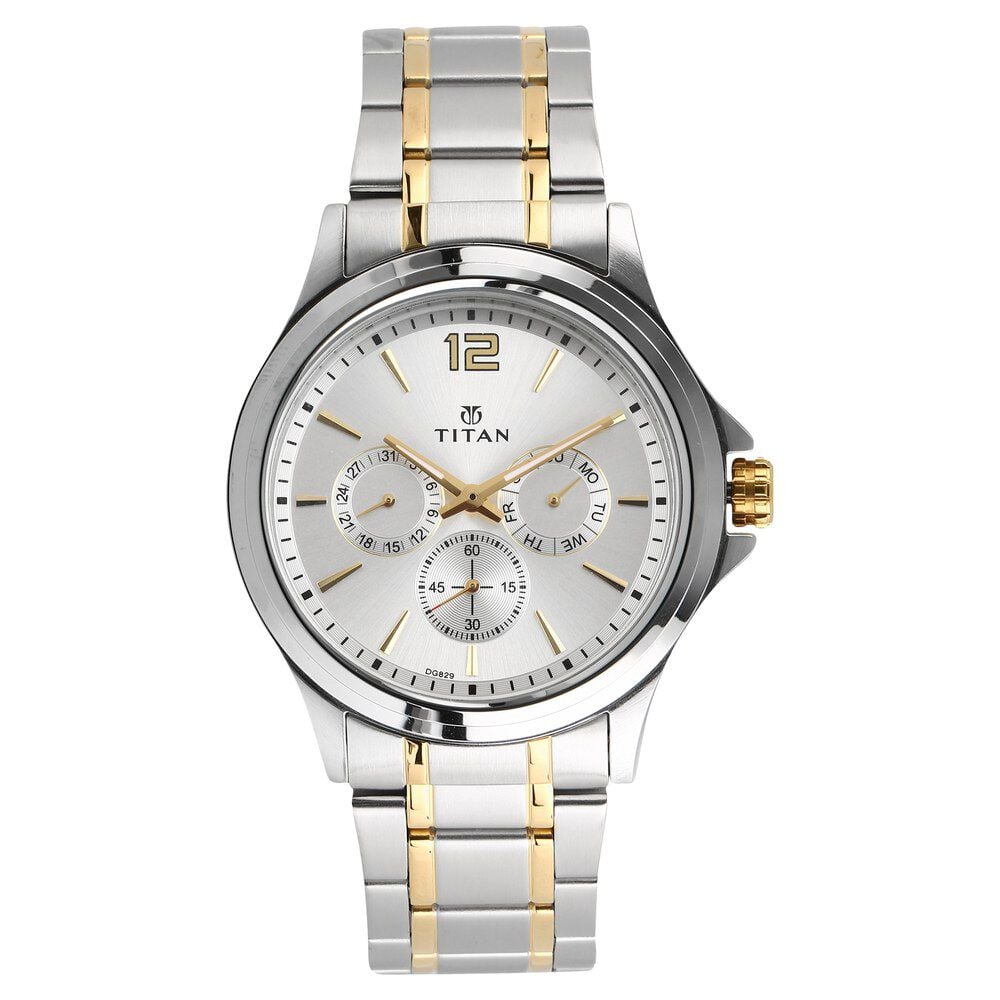 [1698bm01] Titan Workwear Silver Dial Quartz Multifunction Stainless Steel Strap watch for Men