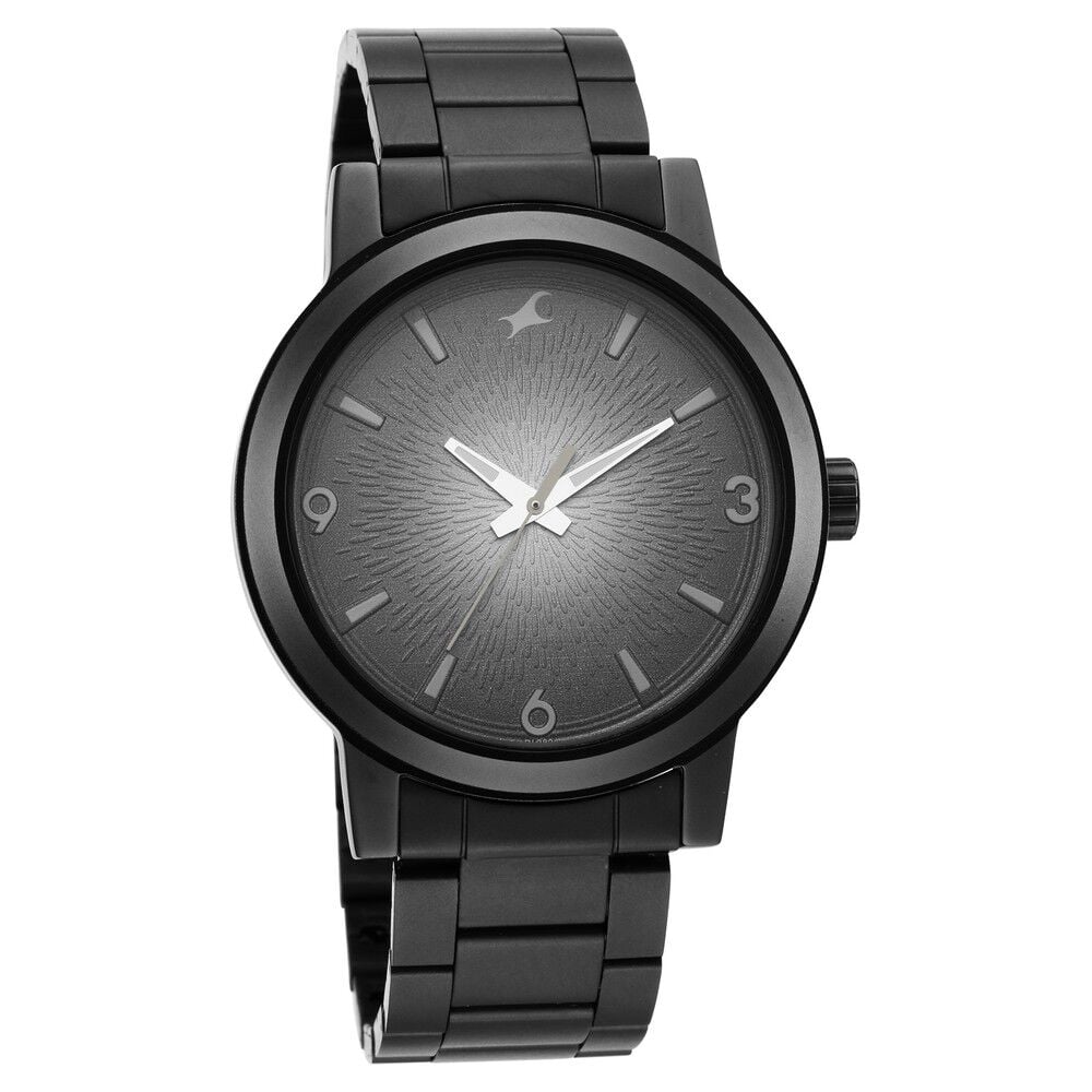 [3245nm02] Fastrack Stunners Quartz Analog Black Dial Metal Strap Watch for Guys