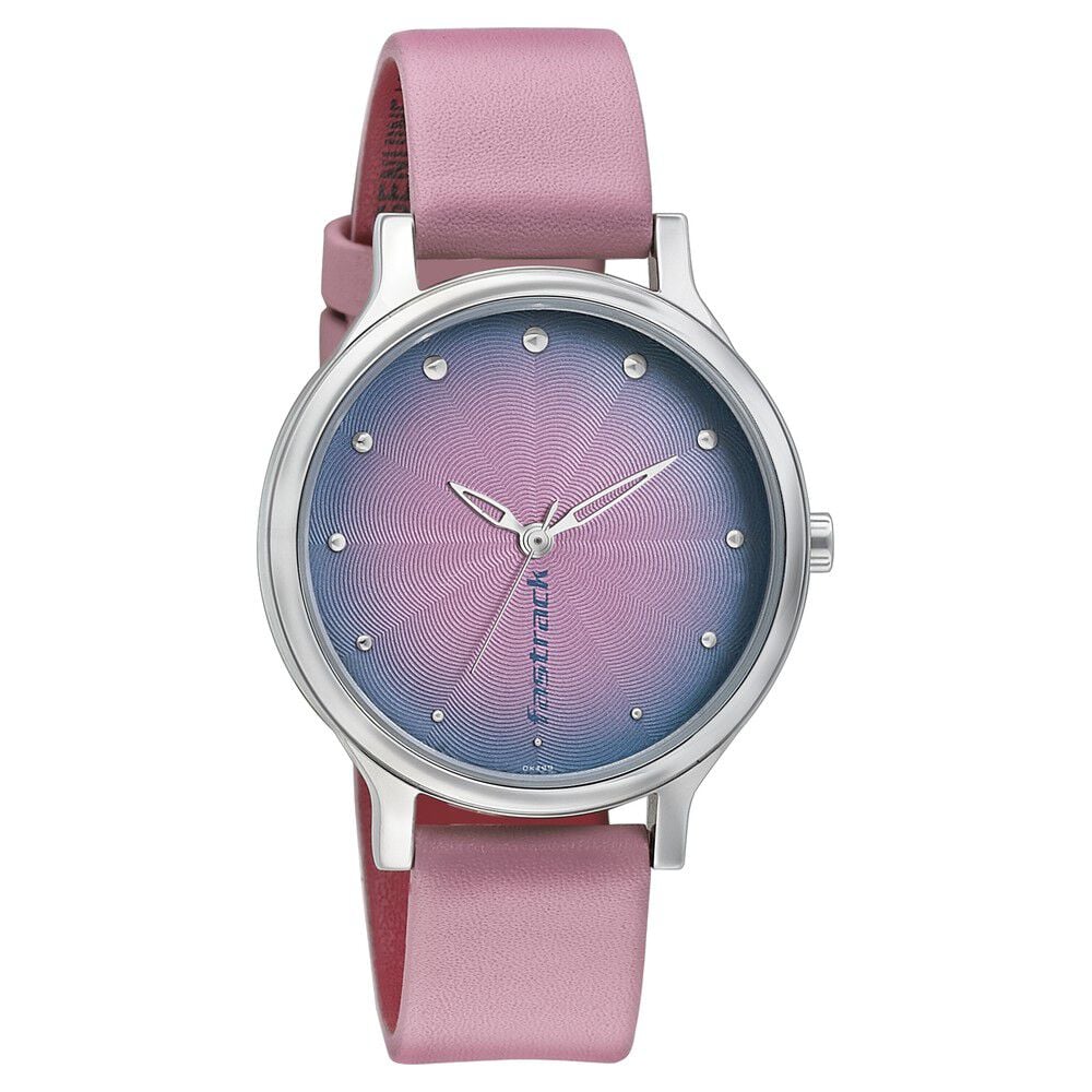 Fastrack Sunburn Quartz Analog Pink Dial Leather Strap Watch for Girls