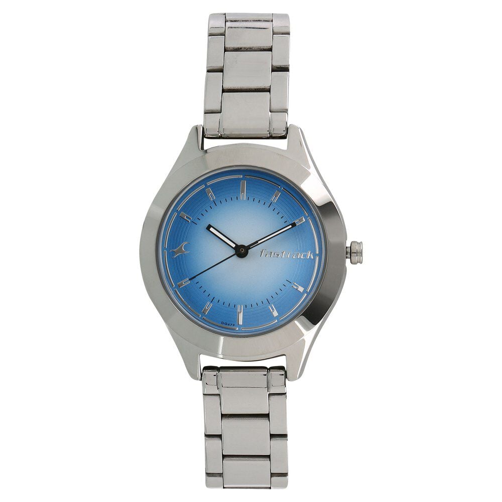 [6153SM03] Fastrack All Nighters Quartz Analog Blue Dial Metal Strap Watch for Girls