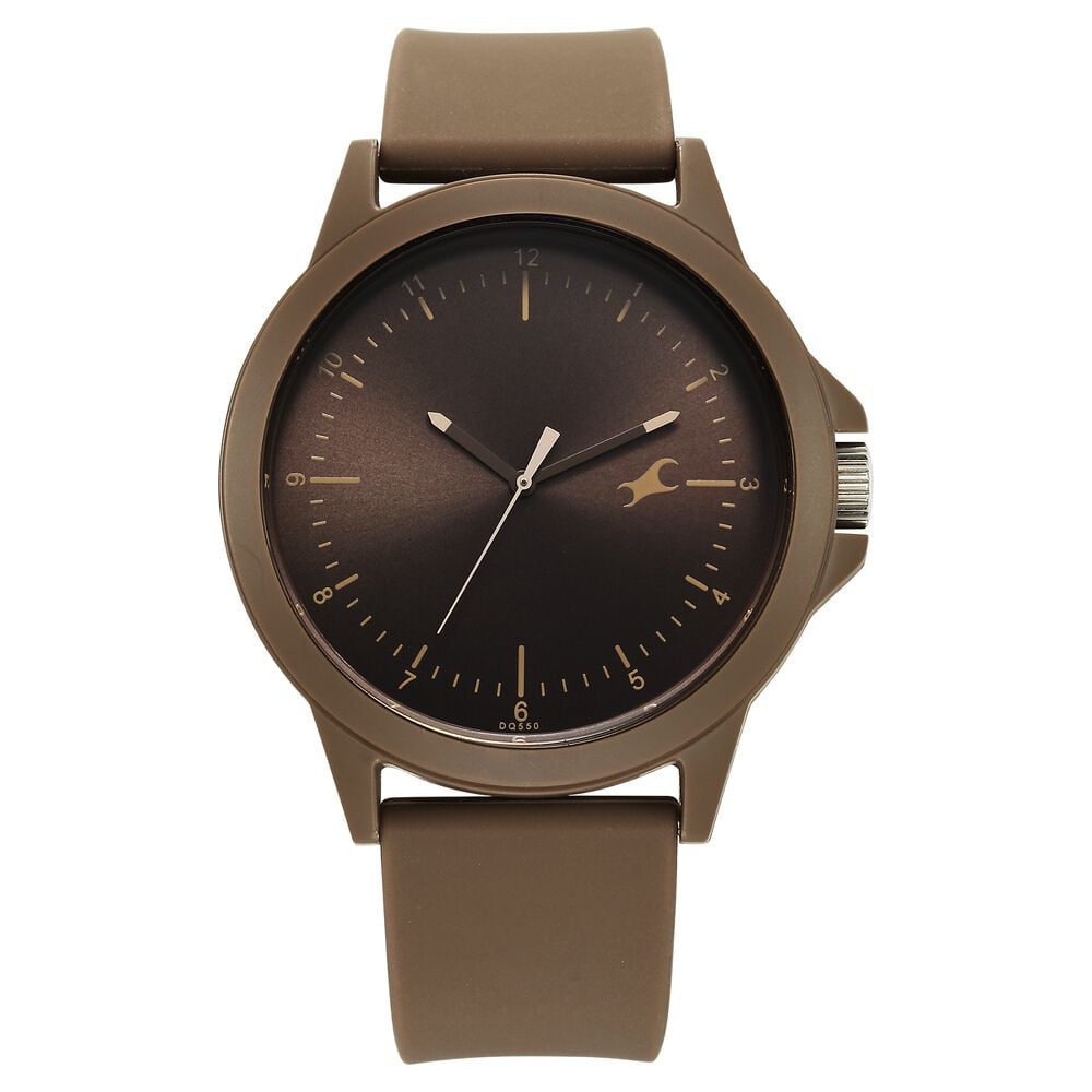 Fastrack Tees Urbanique Quartz Analog Brown Dial Silicon Strap Watch For Guys