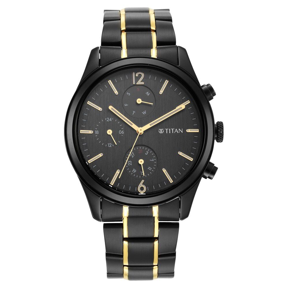 [1805KM03] Titan Black and Gold Anthracite Dial Analog Stainless Steel Strap watch for Men