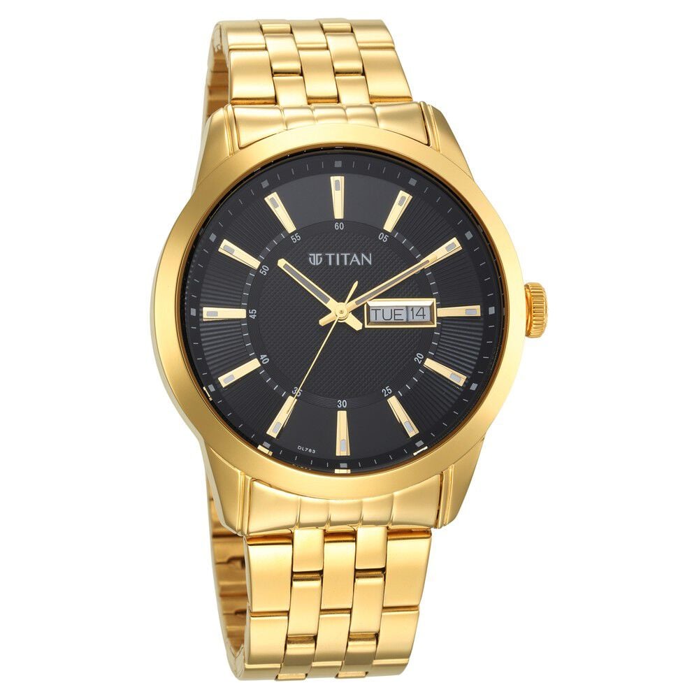 [1752YM03] Titan Regalia Opulent Champagne Dial Analog with Day and Date Stainless Steel Strap watch for Men