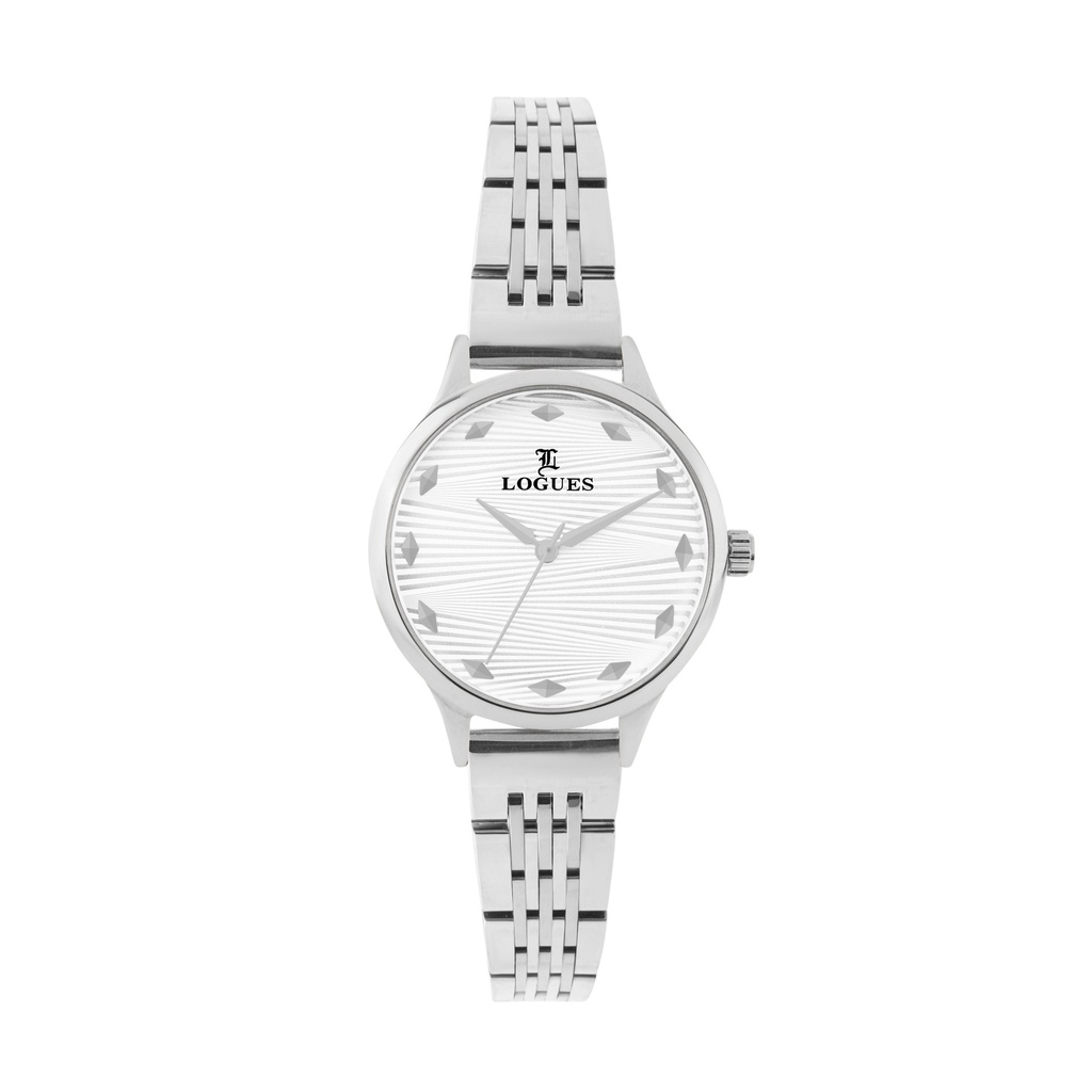 [L6186SM-02] Logues Quartz Analogue Silver Dial Steel Metal Strap Watch For Women