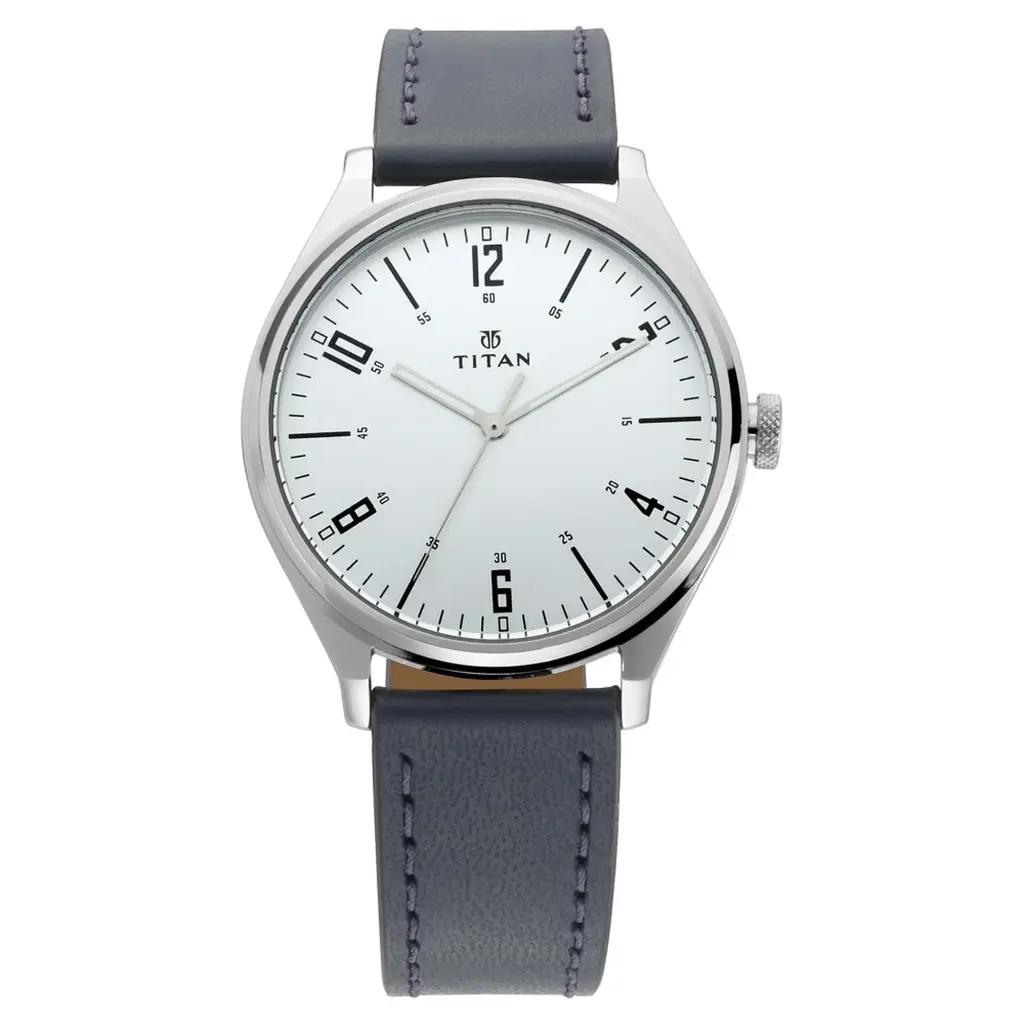 Titan Men's Minimalist Zen Watch: Sleek Leather Strap with Contrast Hands