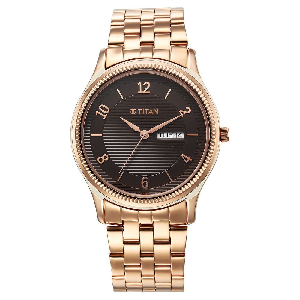 [1824WM01] Titan Karishma Brown Dial Analog with Day and Date Stainless Steel Strap Watch for Men
