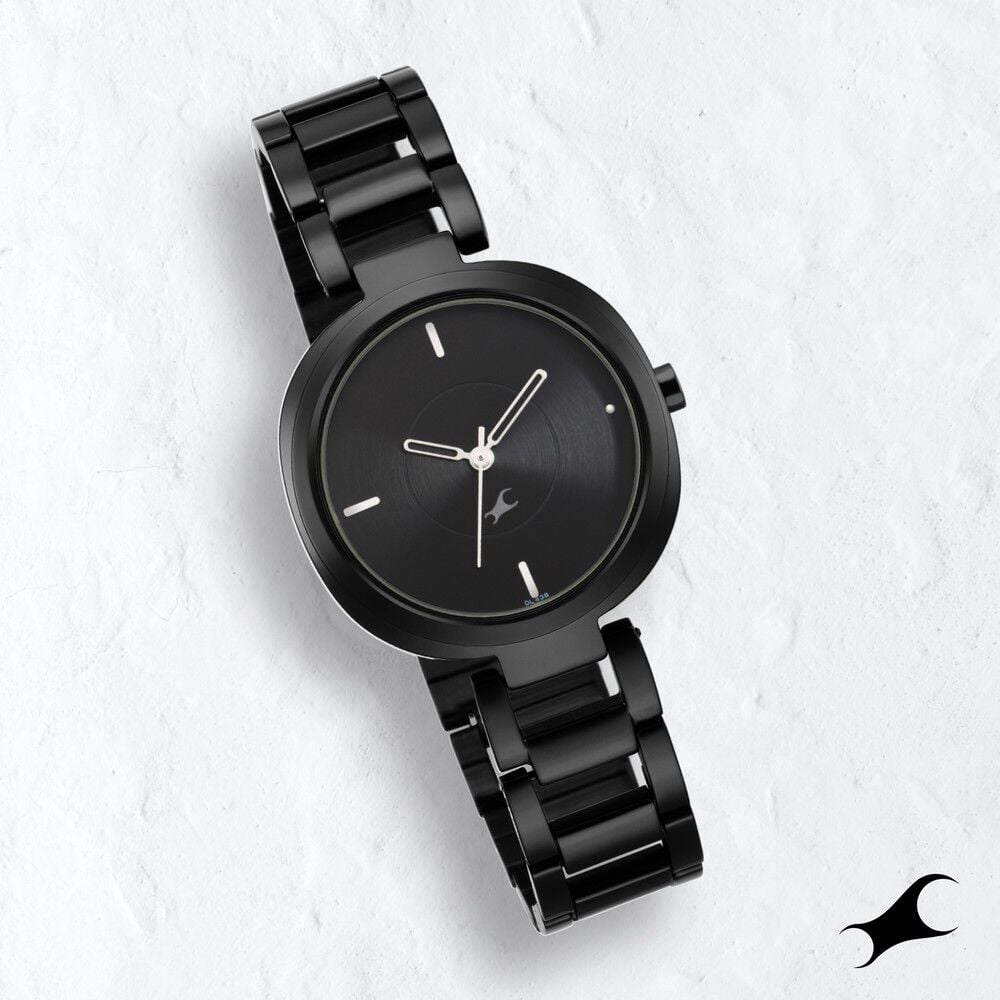 [6247NM01] Fastrack Stunners Quartz Analog Black Dial Metal Strap Watch for Girls