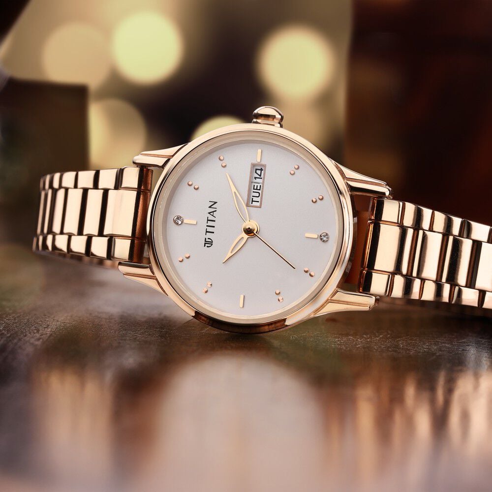 [2656WM01] Titan Women's Lagan Watch: Rose Gold Accents & Refined Elegance