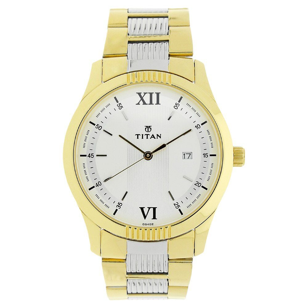 Titan Quartz Analog White Dial Stainless Steel Strap Watch for Men