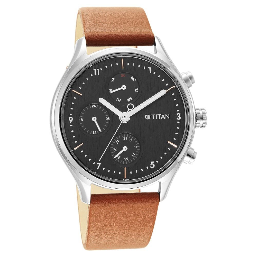 [1803SL02] Titan Neo Black Dial Quartz Multifunction Leather Strap watch for Men
