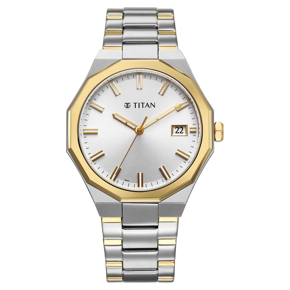 [90212BM01] Titan Regalia Dodecagon Quartz Analog with Date Silver Dial Two Toned Stainless Steel Strap Watch For Men