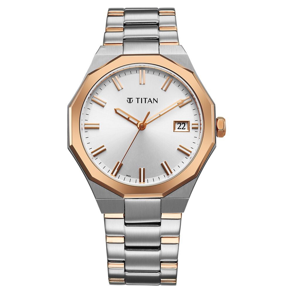 Titan Regalia Dodecagon Quartz Analog with Date Silver Dial Two Toned Stainless Steel Strap Watch For Men
