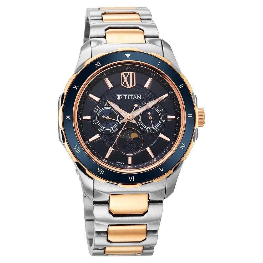 [1688KM06] Titan Regalia Premium Blue Dial Quartz Multifunction Stainless Steel Strap watch for Men