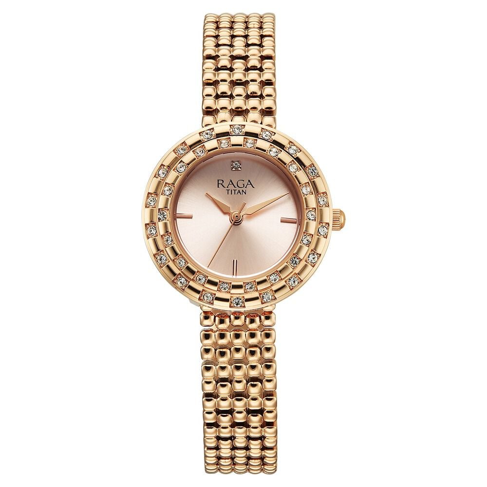 [95350wm01] Titan Raga Showstopper Quartz Analog Rose Gold Dial Metal Strap Watch For Women