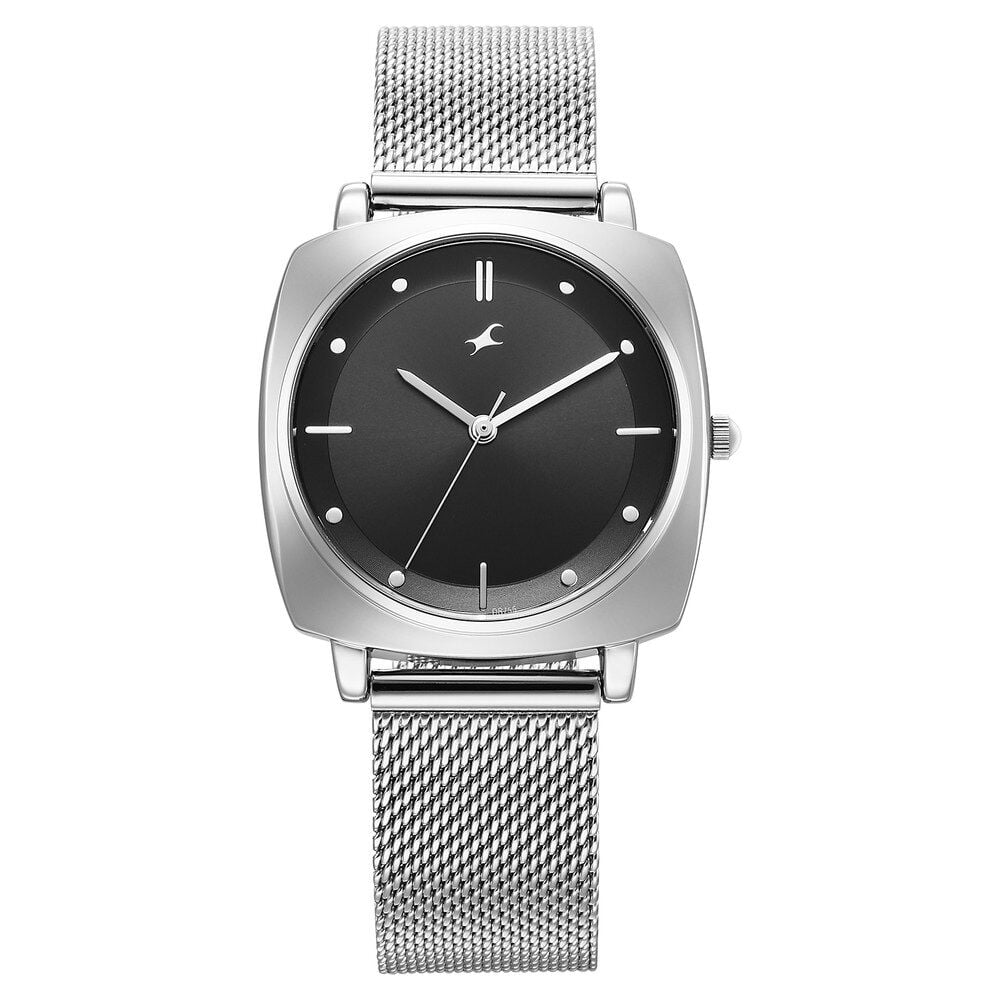 [68043SM03] Fastrack Stunners X Quartz Analog Black Dial Stainless Steel Strap Watch For Girls