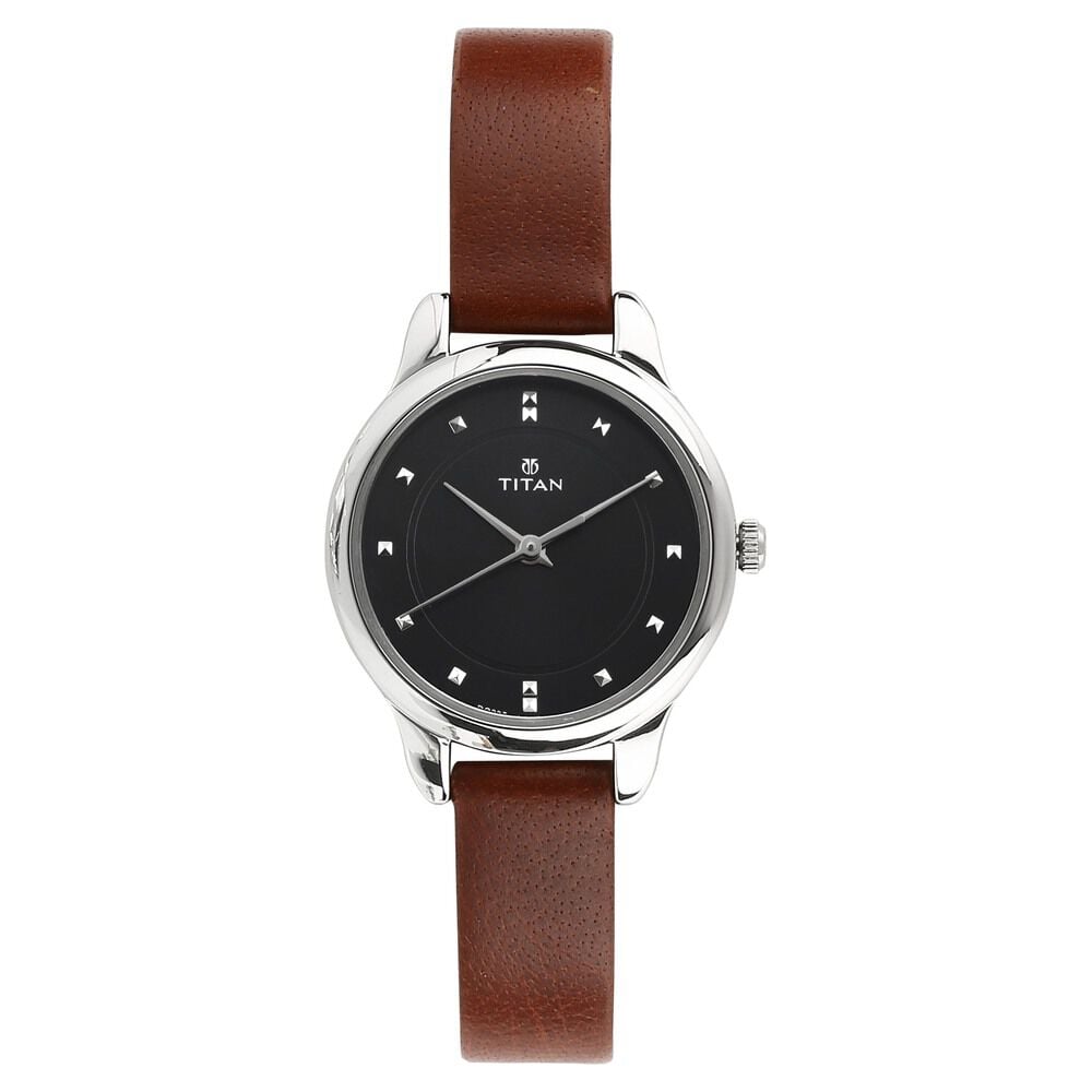 Titan Women's Chic minimalist watch with Black dial and leather strap
