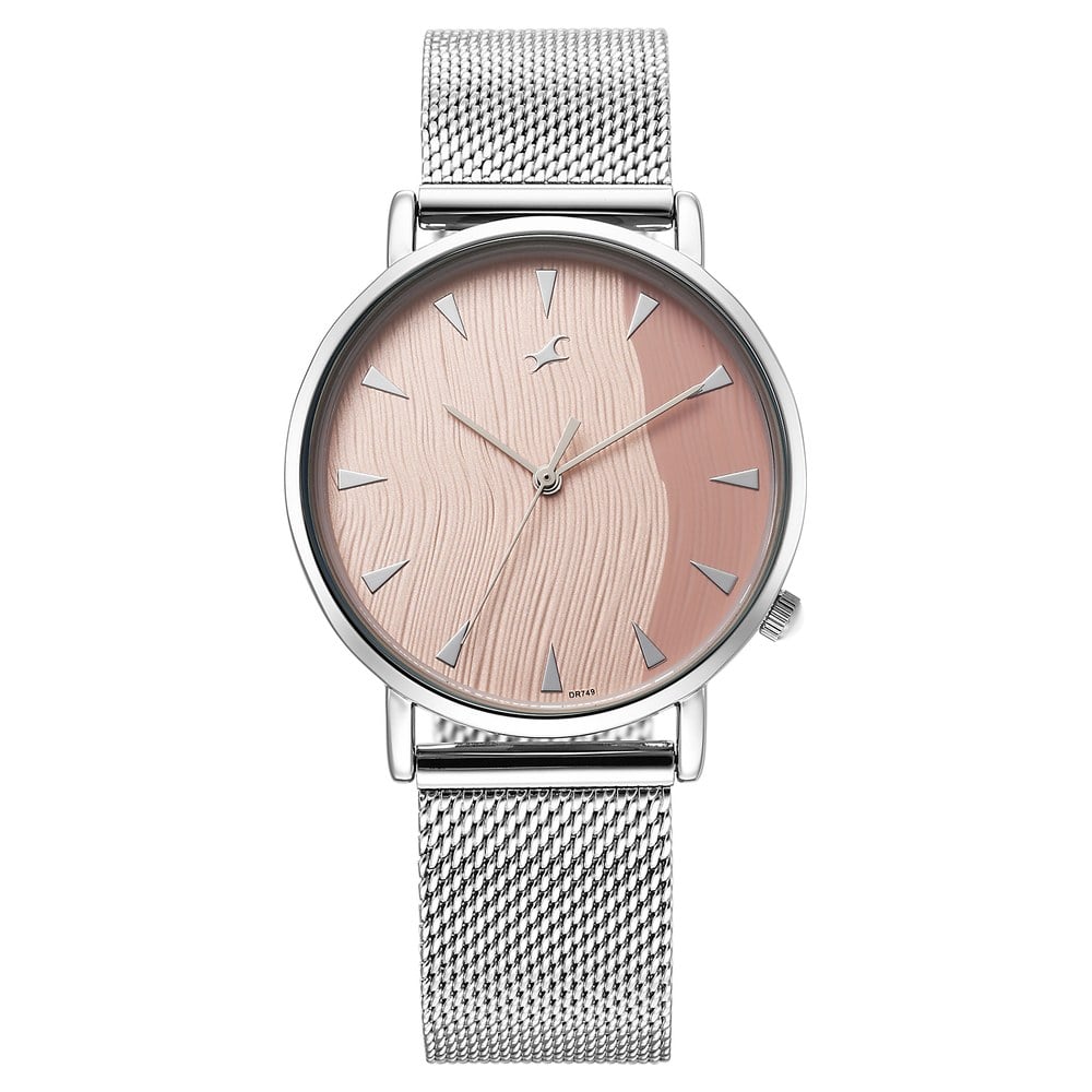 [68044sm02] Fastrack Stunners X Quartz Analog Pink Dial Stainless Steel Strap Watch For Girls