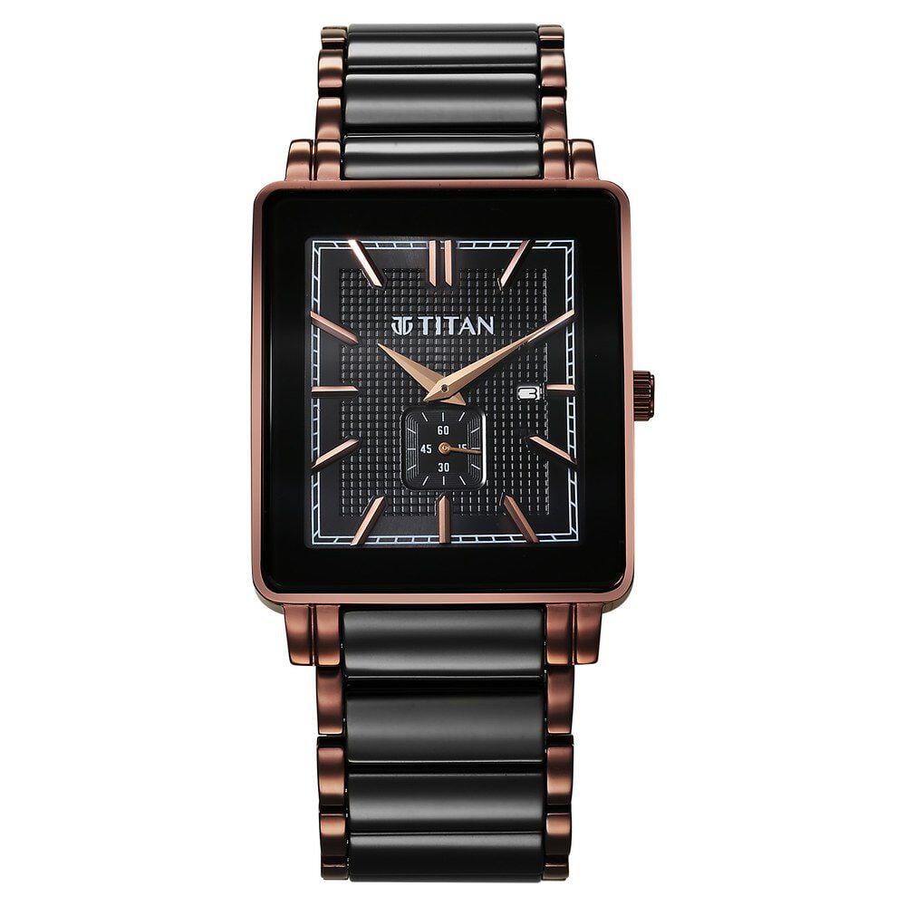Titan Regalia Shaped Ceramic Quartz Analog with Date Black Dial Steel & Ceramic Strap Watch For Men