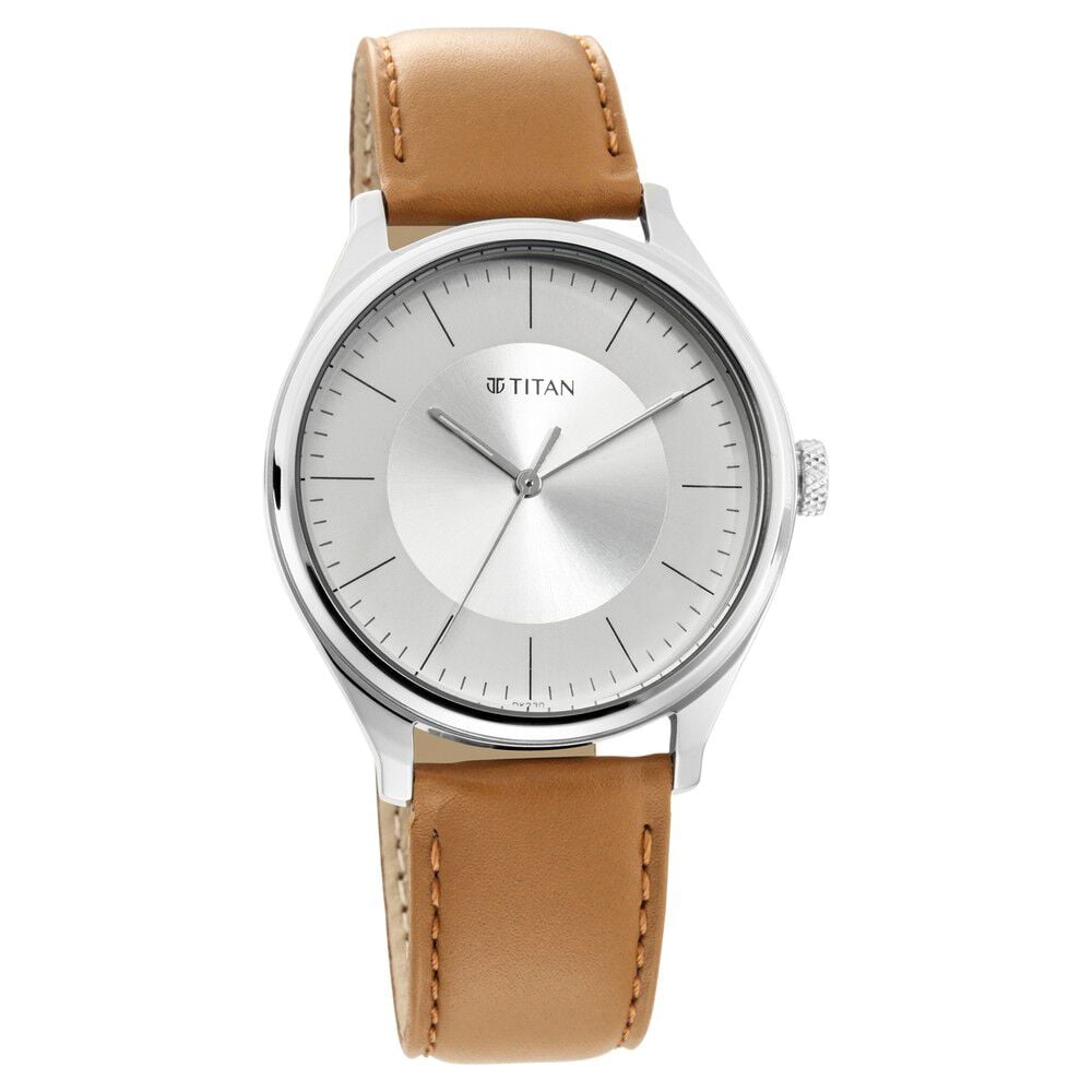 [1802SL07] Titan Men's Urban Edge Lustrous White Dial Leather Watch