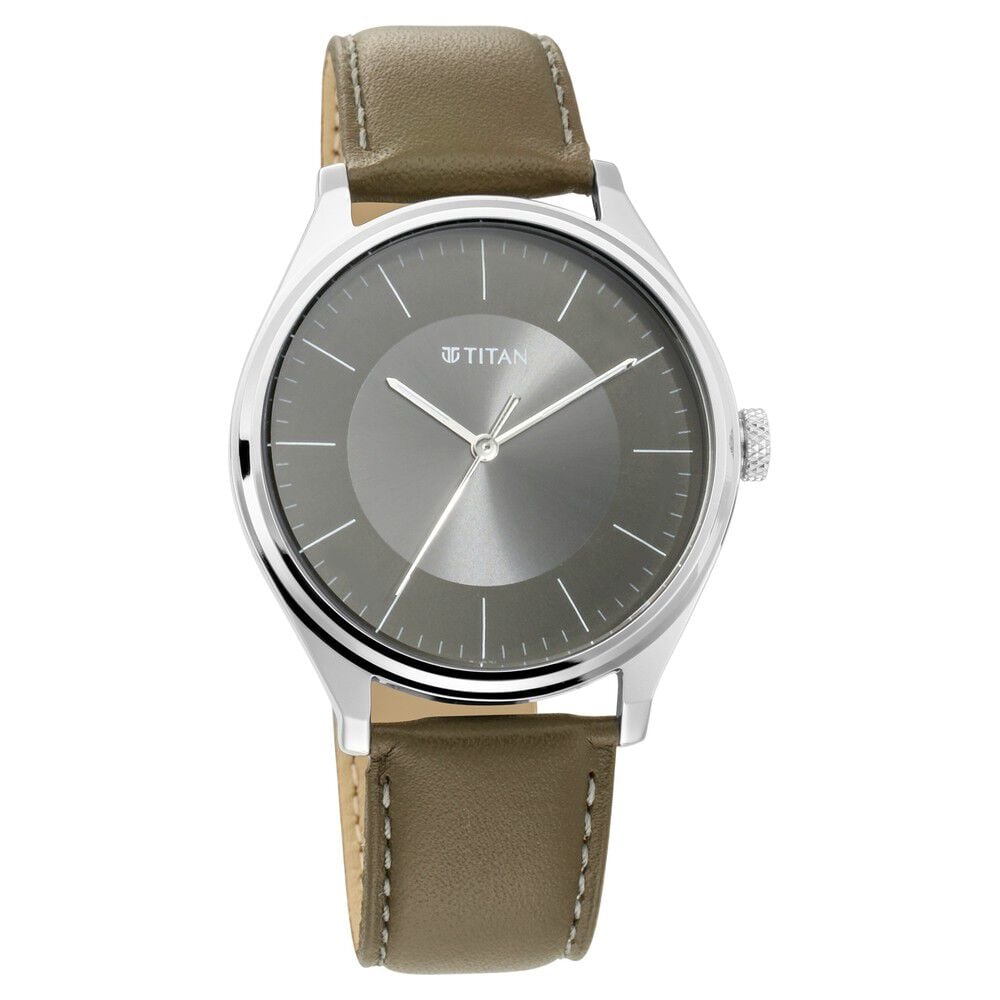 [1802SL08] Titan Men's Urban Edge Lustrous Olive Dial Leather Watch