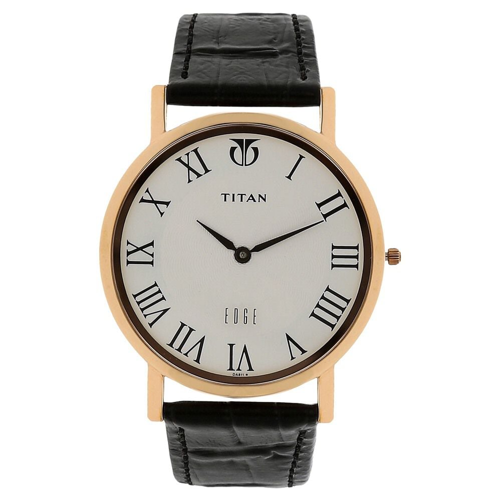 [1595WL01] Titan Edge Slim Leather Strap White Dial Analog Watch for Men