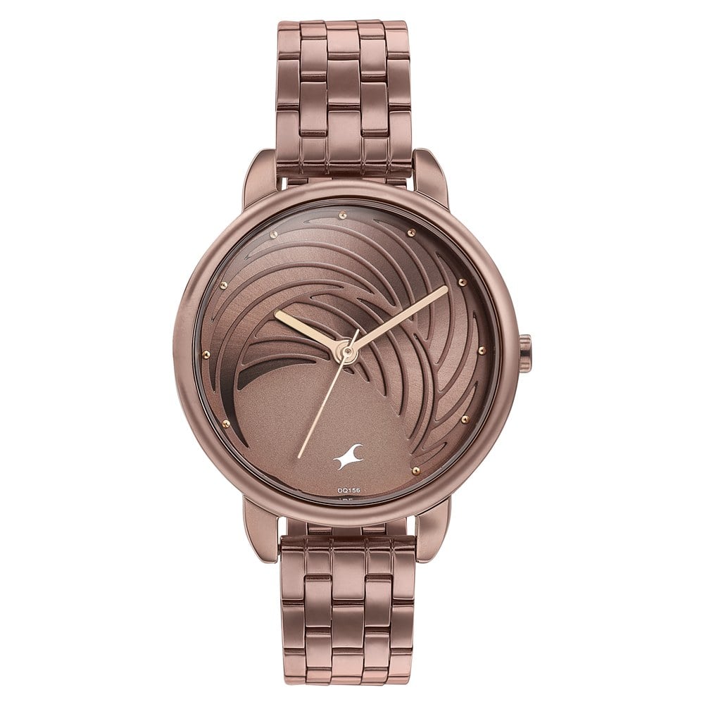 Fastrack Stunners Quartz Analog Brown Dial Stainless Steel Strap Watch for Girls