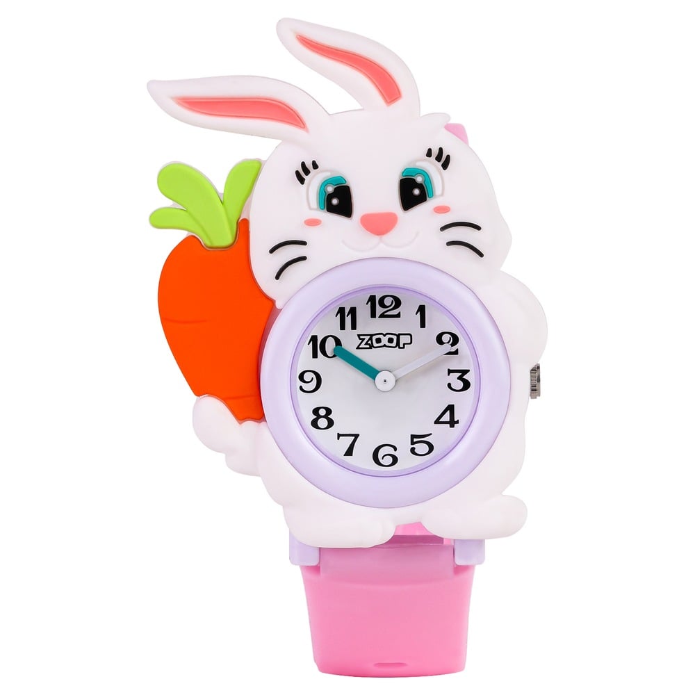 [26043PP01] Zoop Analog Bunny Rabbit Watch with White Dial & Pink Strap for Boys Girls Kids, from House of Titan