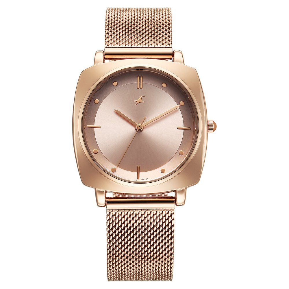 Fastrack Stunners X Quartz Analog Rose Gold Dial Stainless Steel Strap Watch For Girls