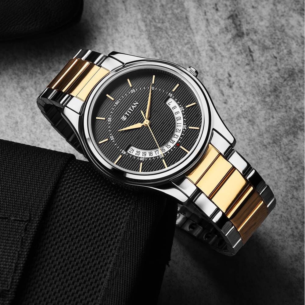 [1713BM02] Titan Men's Multifunction Karishma: Two-Tone Steel Elegance Watch
