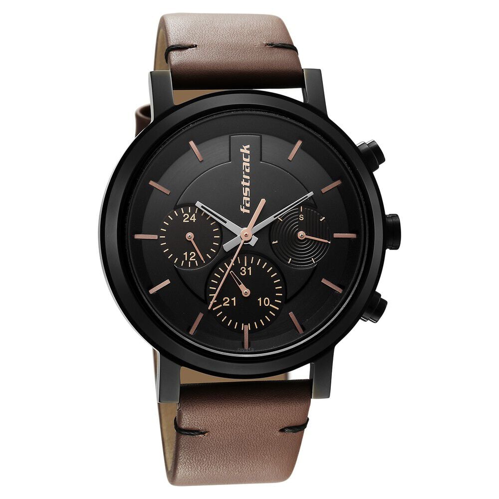[3287NL01] Fastrack Tick Tock Black Dial Watch for Guys