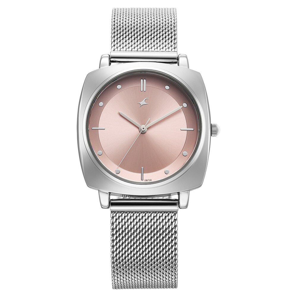 [68043SM02] Fastrack Stunners X Quartz Analog Pink Dial Stainless Steel Strap Watch For Girls