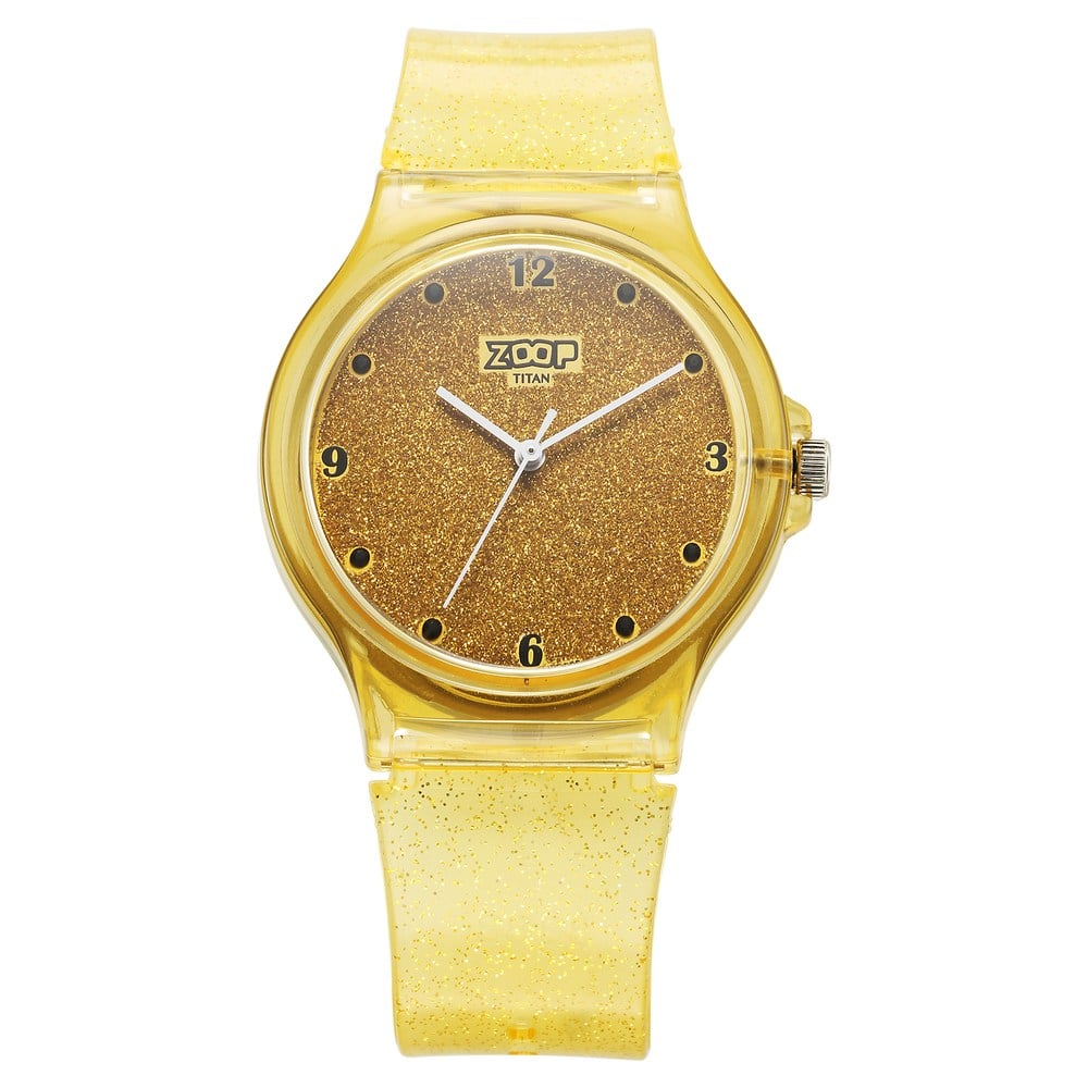 [26030PP01W] Zoop Glitter Analog Watch with Yellow Dial & Yellow Strap for Girls Kids, from House of Titan