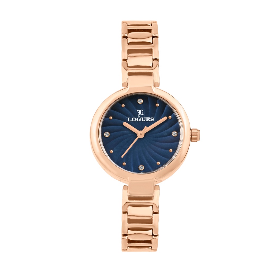 [L6223WM-04] Logues Quartz Analogue Blue Dial Rose Metal Strap Watch For Women