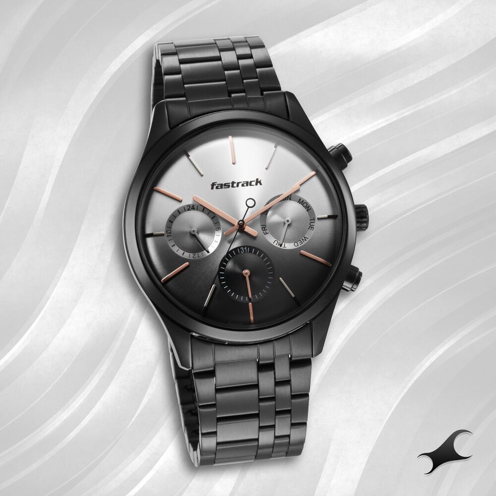 Fastrack Opulence Quartz Multifunction Multicoloured Dial Stainless Steel Strap Watch for Guys