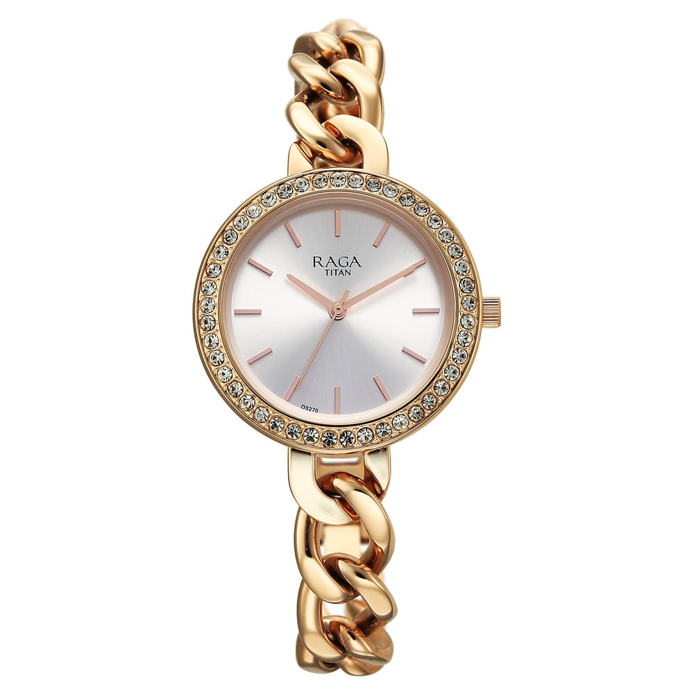 [95361wm01] Titan Raga Showstopper Quartz Analog Silver Dial Metal Strap Watch For Women