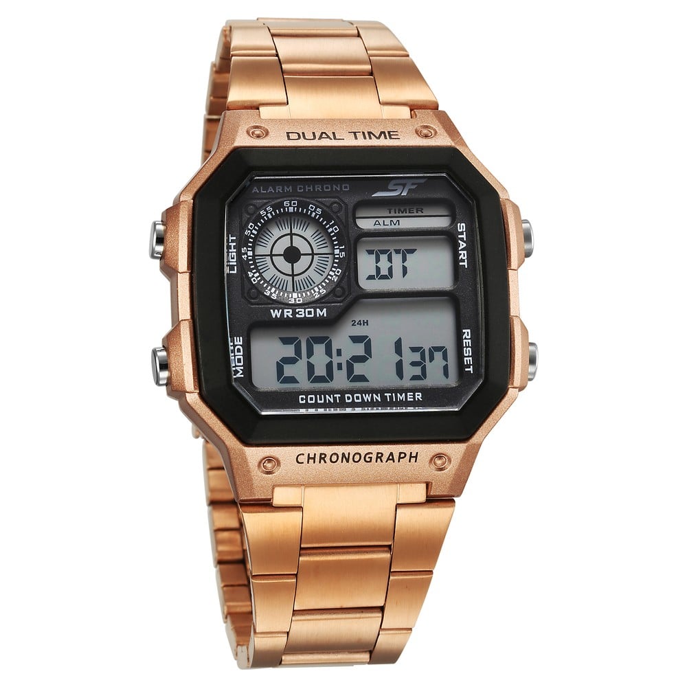 [77134pm04w] SF Hexa Metal Digital Dial Stainless Steel Strap Watch for Unisex