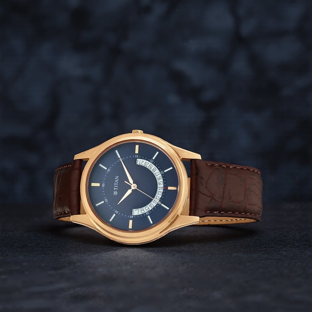 [1713WL01] Titan Lagan Blue Dial Analog Leather Strap Watch for Men