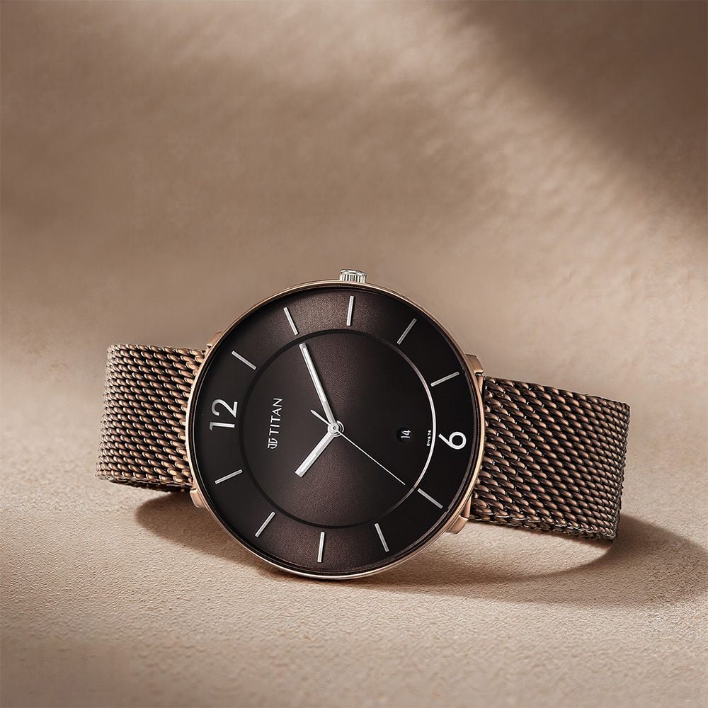 Titan Neo Splash Quartz Analog with Date Brown Dial Stainless Steel Strap Watch for Men