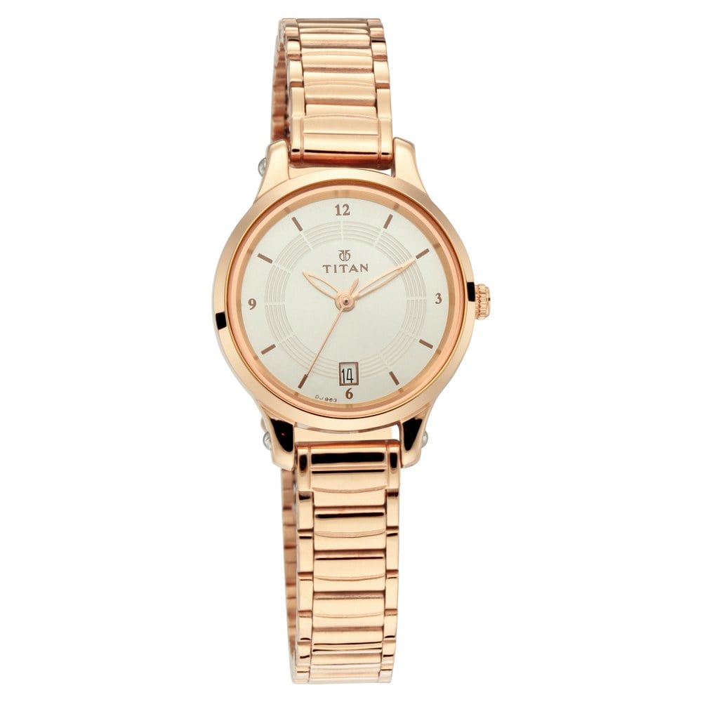 [2602WM01] Titan Quartz Analog with Date Silver Dial Stainless Steel Strap Watch for Women