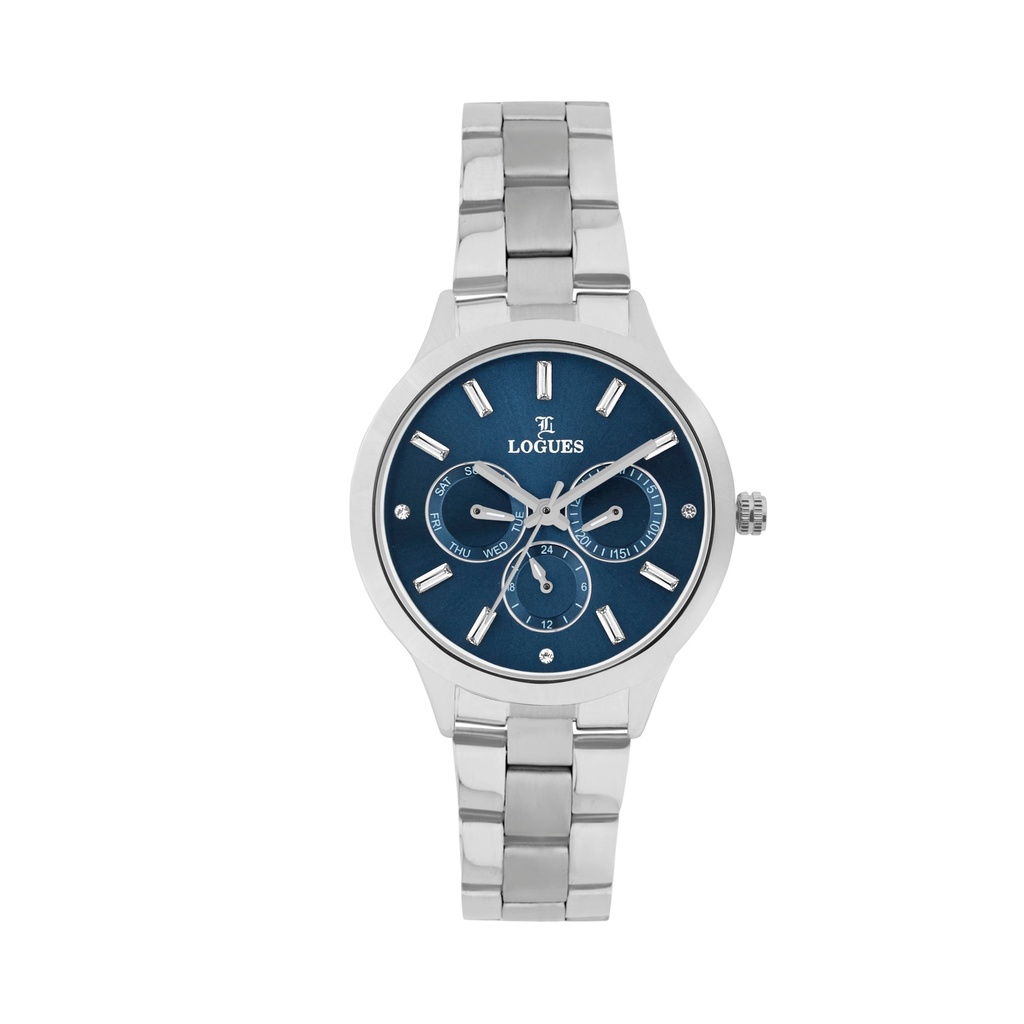 [L1717SM-04] Logues Quartz Analogue Blue Dial Steel Metal Strap Watch For Women