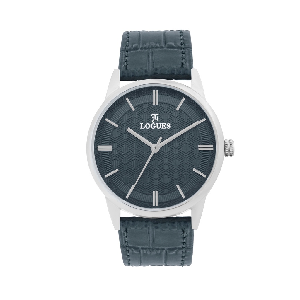[G4173SL-04] Logues Quartz Analogue Black Dial Black Leather Strap Watch For Men