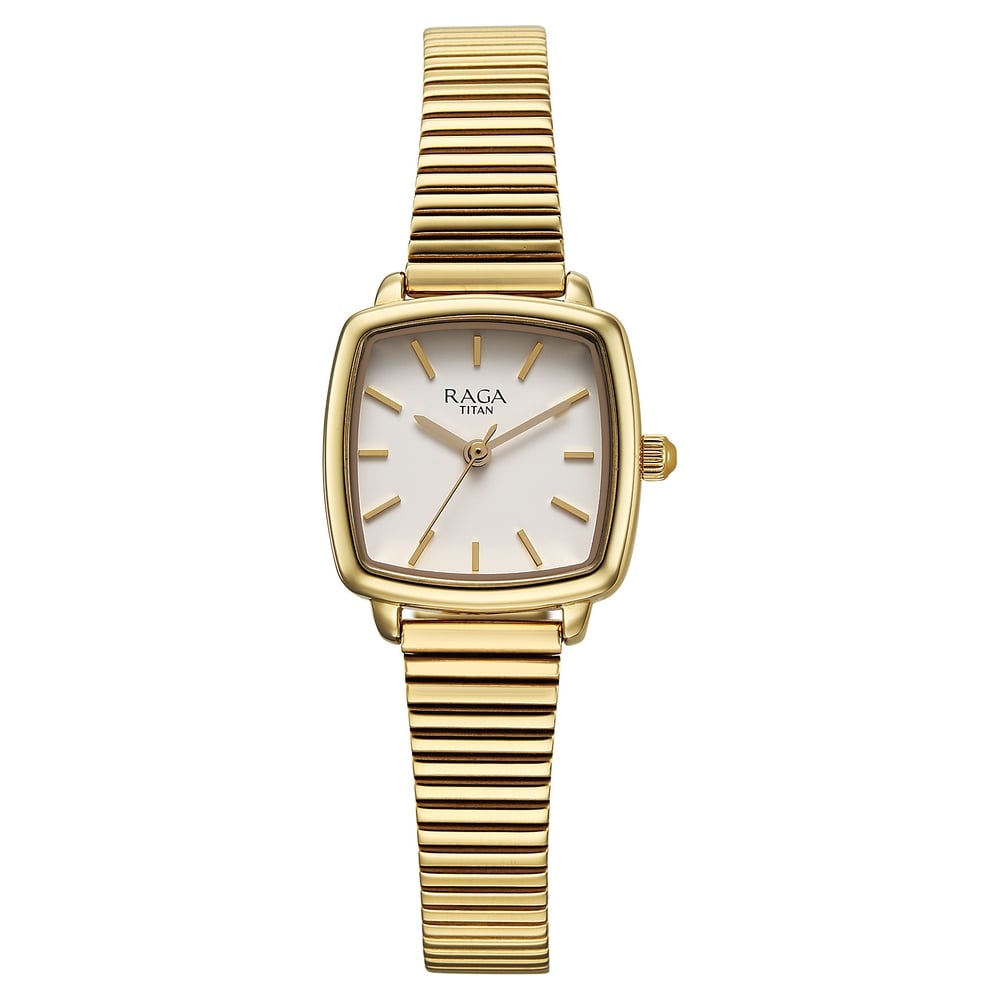 [95355YM01] Titan Raga Showstopper Quartz Analog Champagne Dial Metal Strap Watch For Women