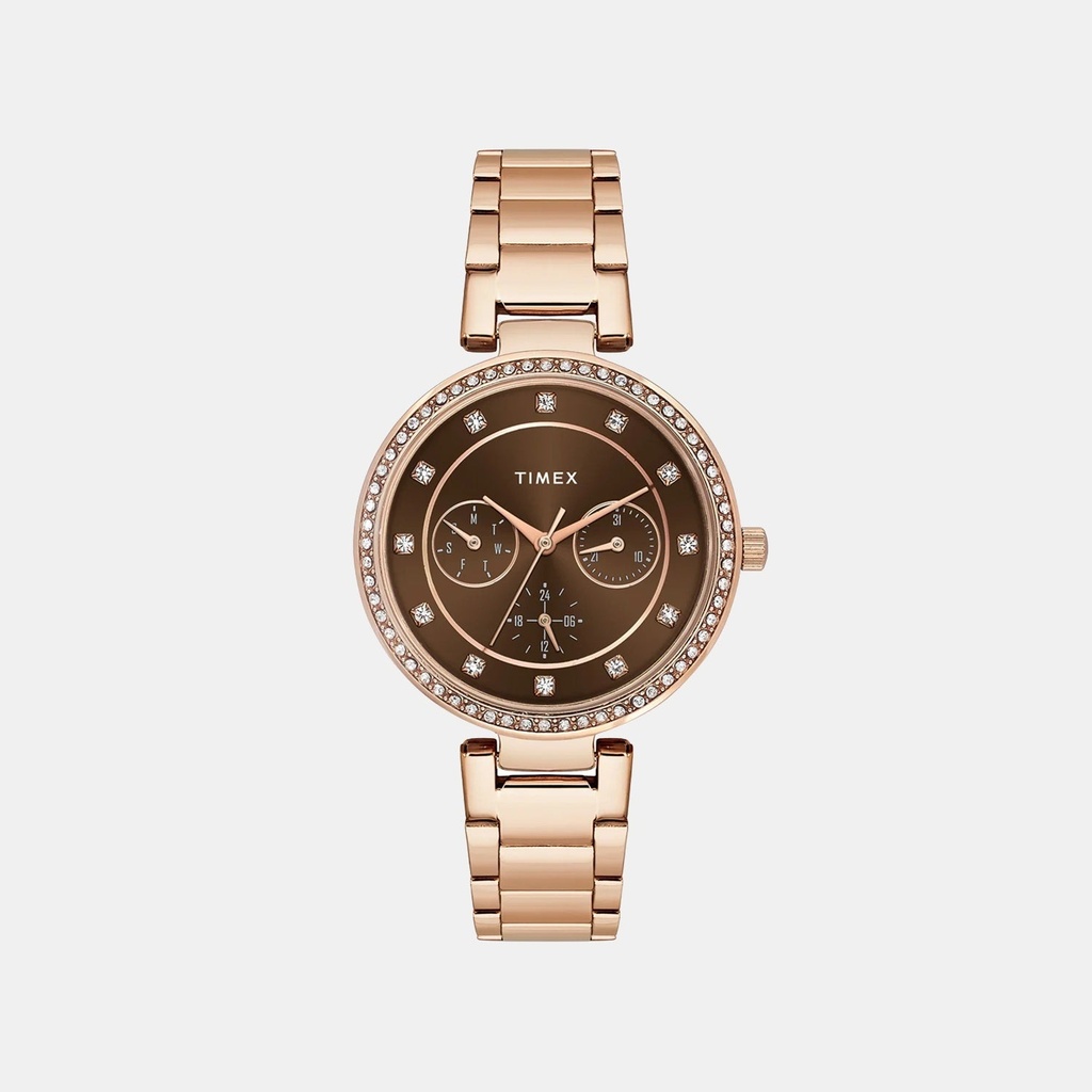 Timex Trendline Women Quartz Brown Dial Multi-Function Stainless Steel Watch TWEL18721