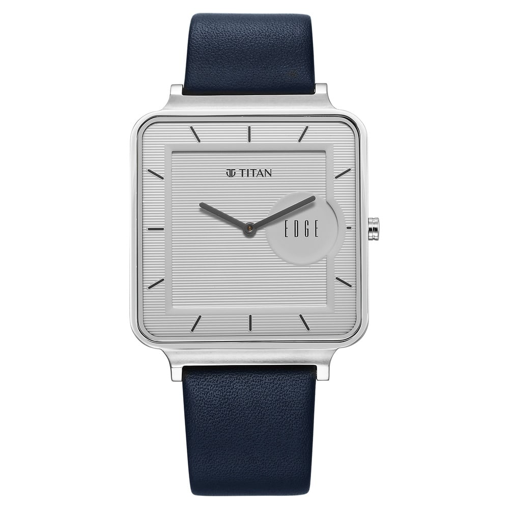 [10017sl01] Titan Edge Quad Quartz Analog White Dial With Blue Leather Strap Watch For Men