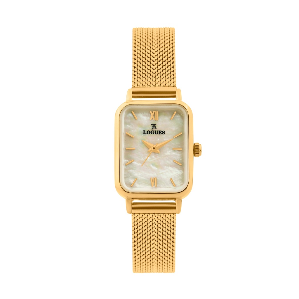[L6211YZ-02] Logues Quartz Analogue Silver Dial Gold Mesh Strap Watch For Women
