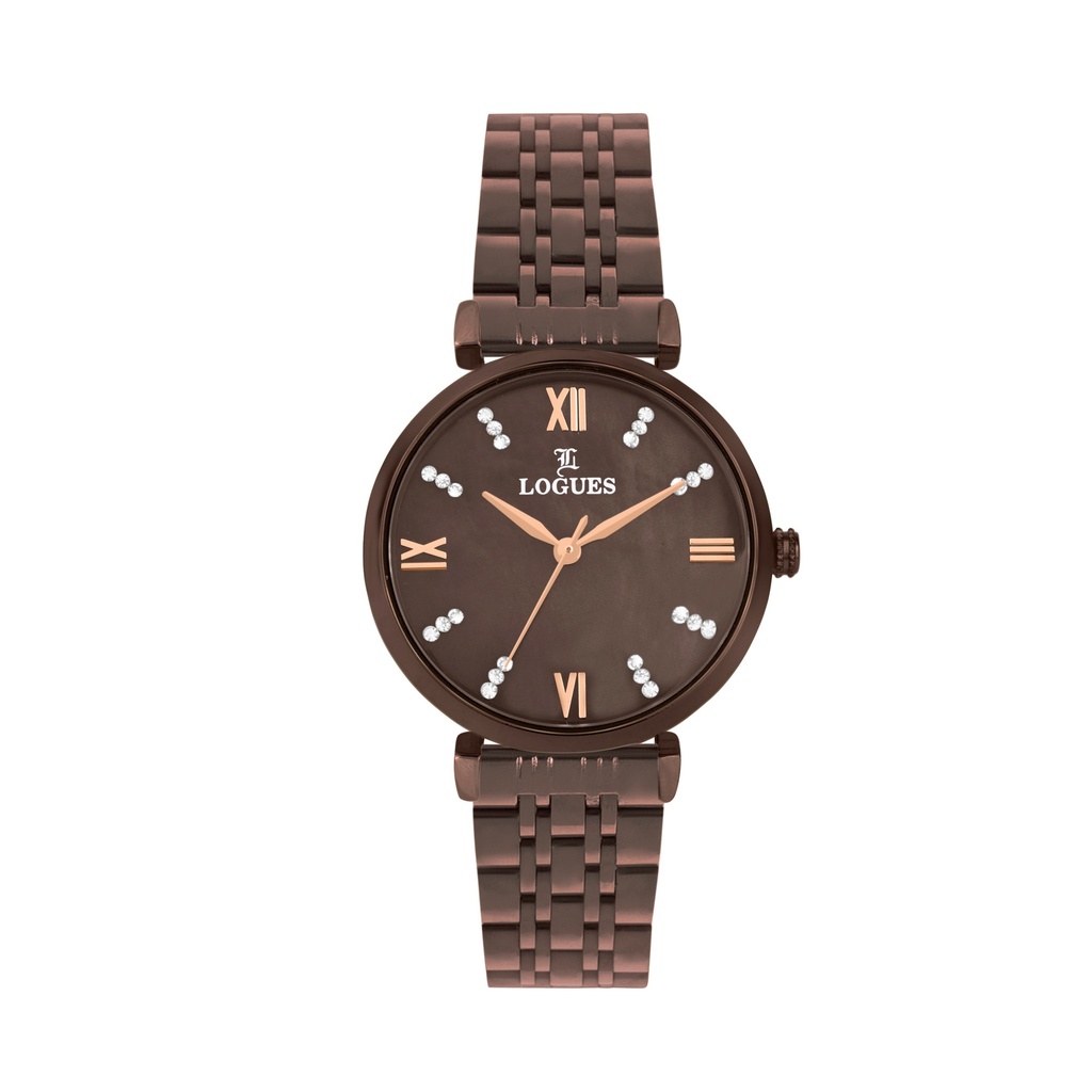 [L6212CM-05] Logues Quartz Analogue Brown Dial Brown Metal Strap Watch For Women