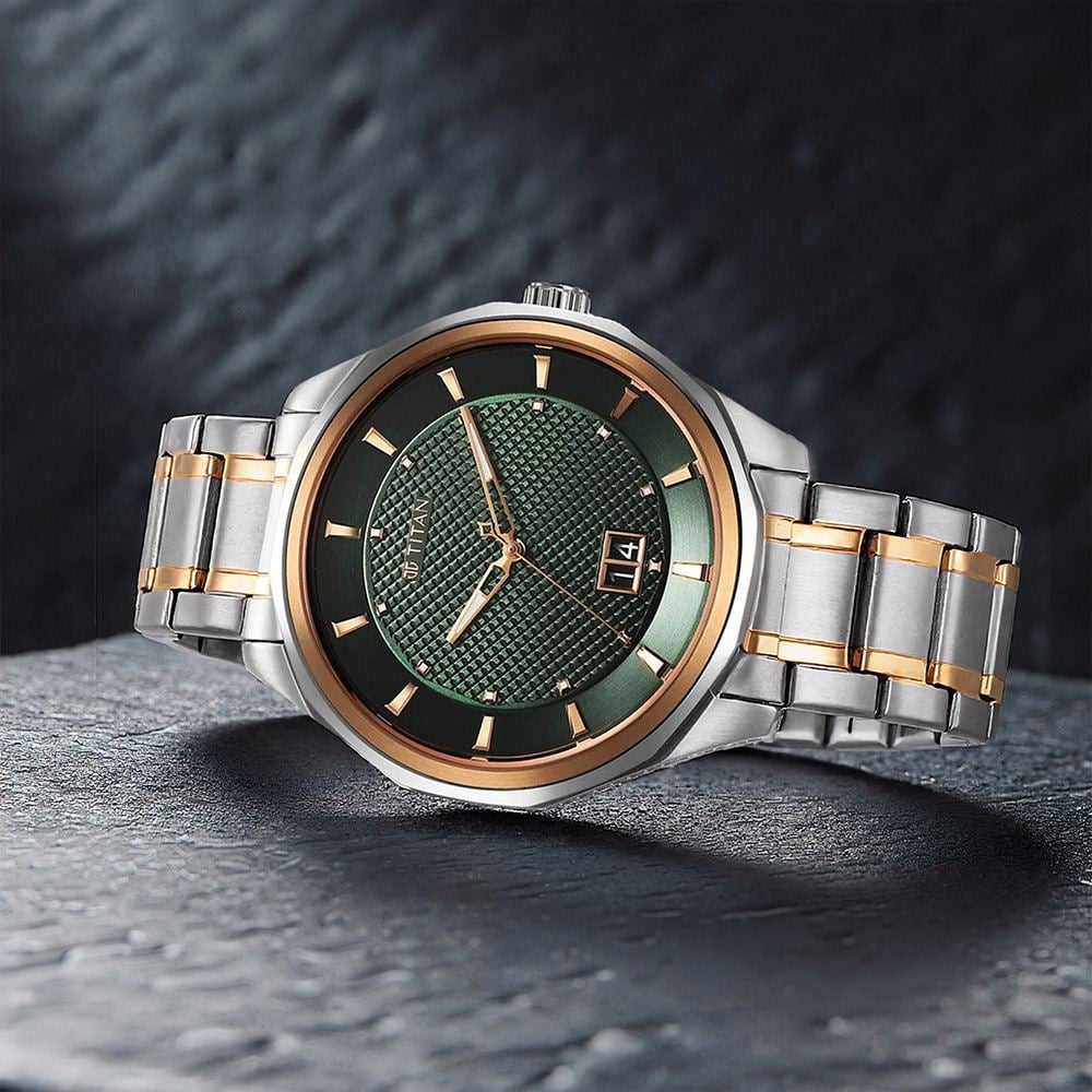 [1829km06] Titan Regalia Opulent Quartz Analog with Date Green Dial With Two Toned Stainless Steel Strap Watch For Men
