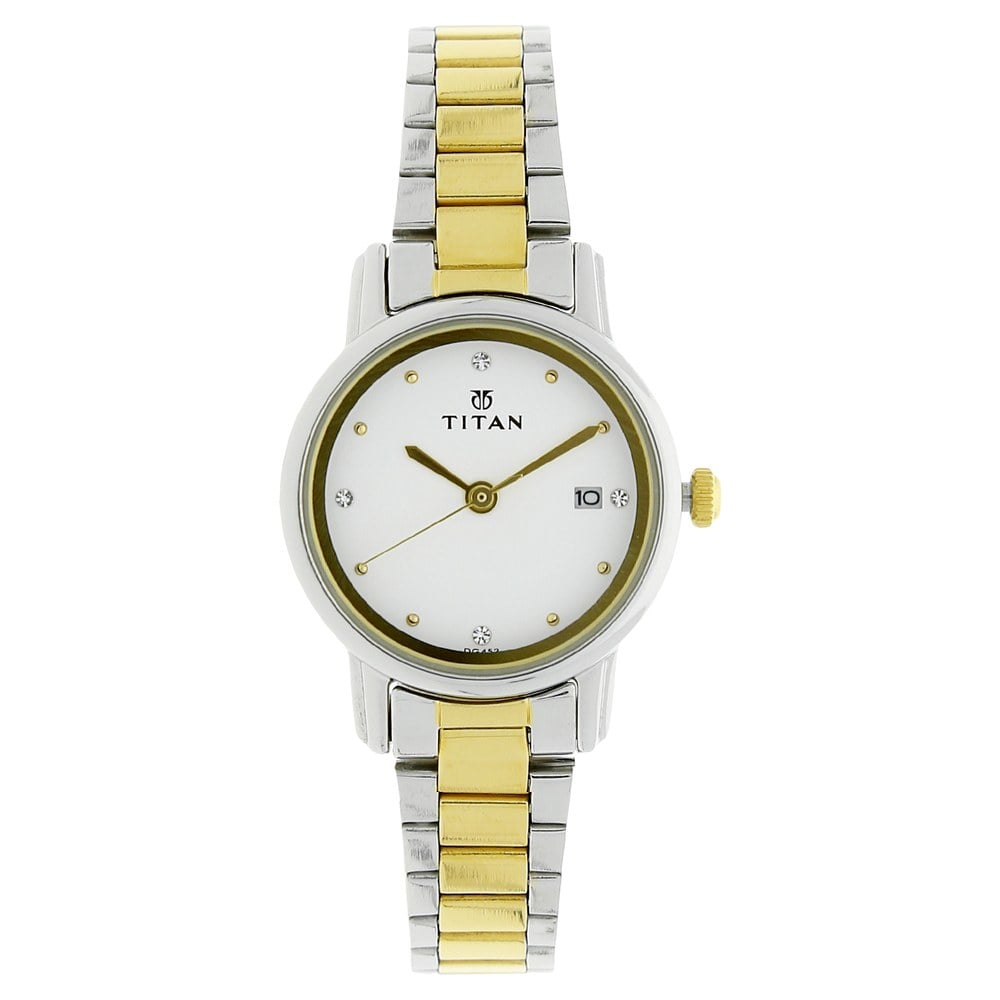 [2572bm01] Titan Karishma White Dial Analog with Date Stainless Steel Strap watch for Women