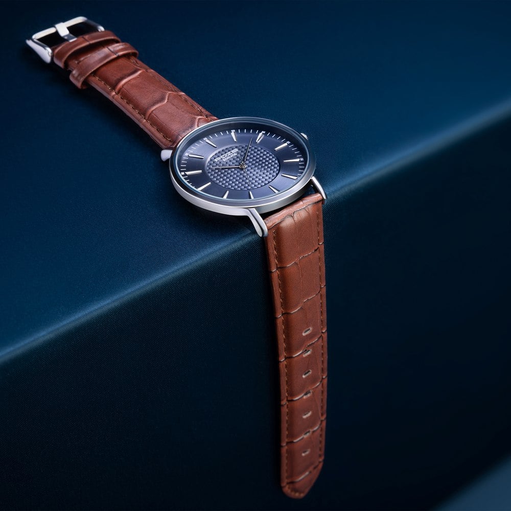 [sp70023sl01w] Sonata Poze Quartz Analog Blue Dial Leather Strap Watch for Men